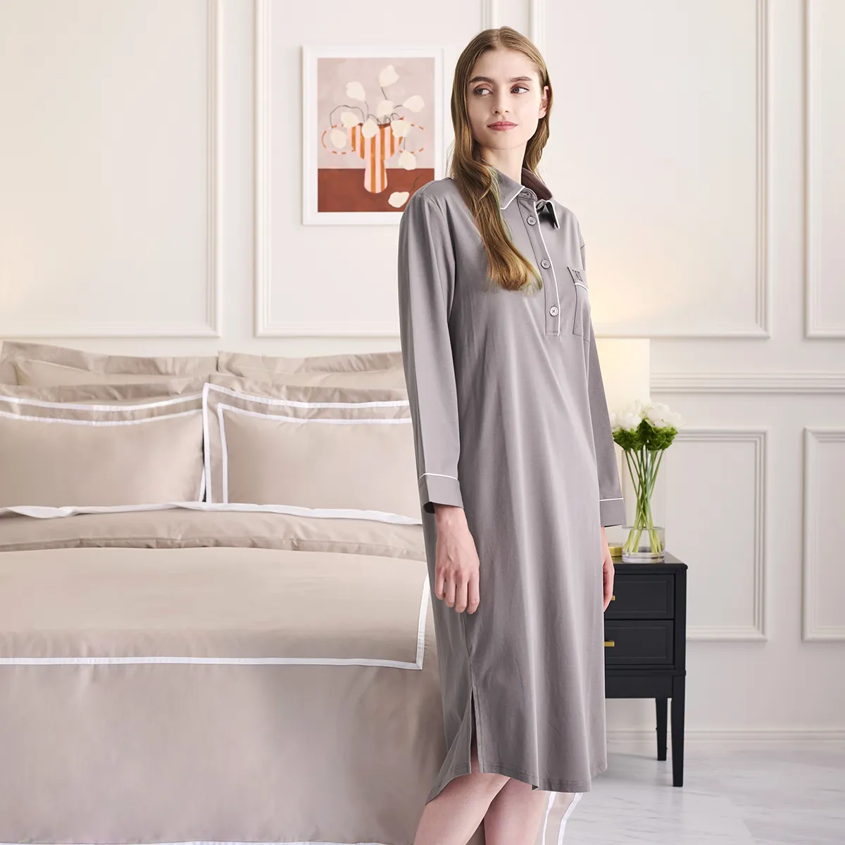 コットンジャージーパジャマ さらに心地よく、しなやかなワンピースパジャマ