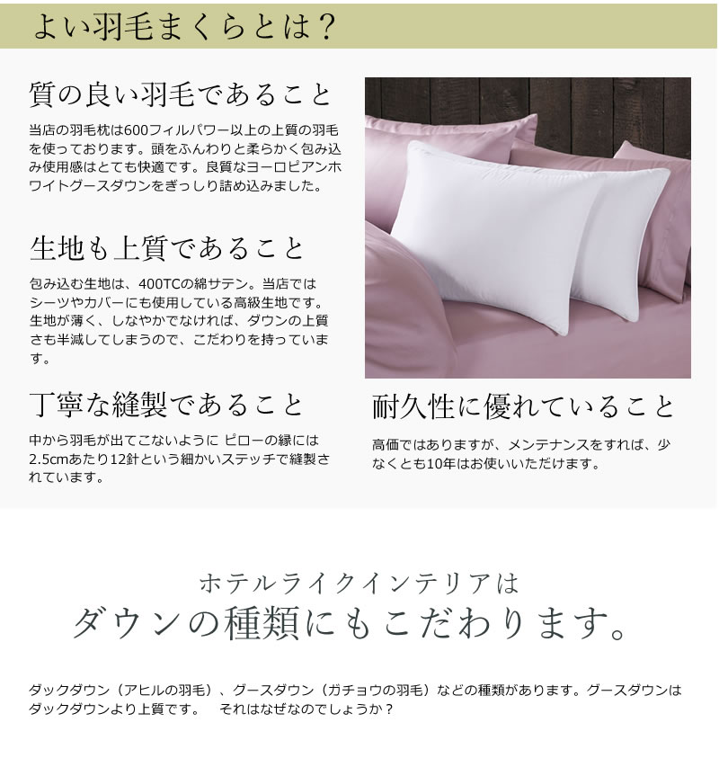 ホテルライクインテリア700FP ハンガリー産ホワイトグースダウンピロー