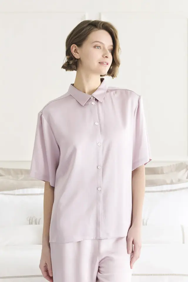 482 パジャマ シルク 絹100% XL ピンク 天然素材 上品 高級シルクパジャマ|半袖シャツ|絹100% 19匁 |レディース